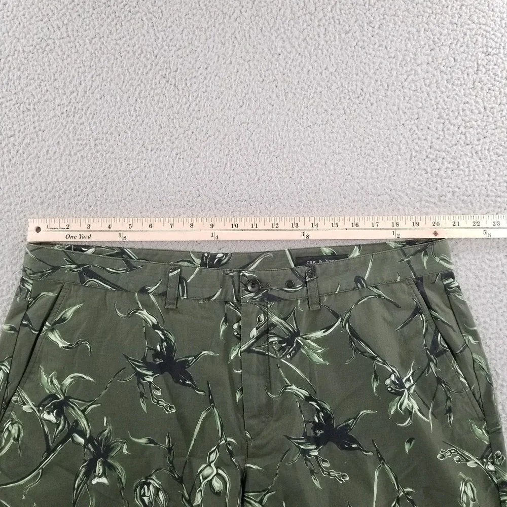 Rag & Bone Shorts Mens 40 Green Army Floral Ripstop Chino Perry Flat Front Zip